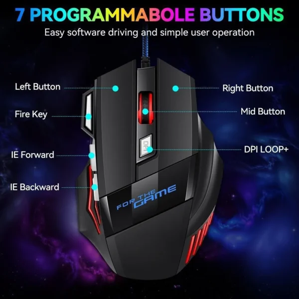 1 PC New Hyperspeed USB Gaming Mouse RGB Backlit Ergonomic Gaming Mice 7D Esports Wired Mouse for Laptop PC Gamer